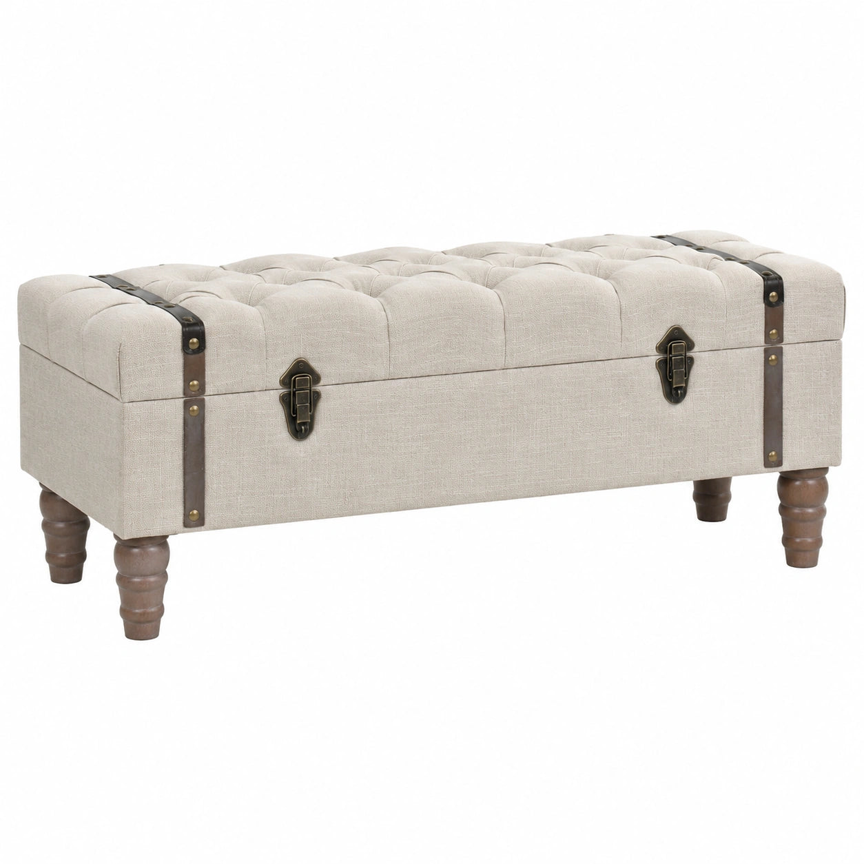 Porte-manteau, avec rangement, rembourré, en bois massif et acier, 111 x 34 x 37 cm, coloris blanc et crème, pour l’entrée ou le couloir