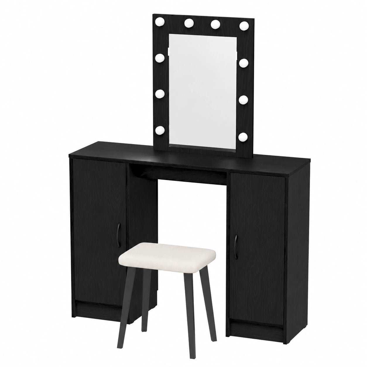 Armoire, avec rangement, avec portes, avec éclairage LED, coloris noir, 102 x 33 x 135 cm, pour la chambre