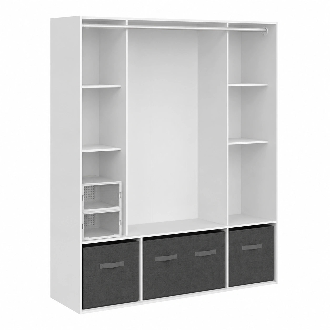 Armoire, avec rangement, avec étagères, coloris blanc et gris, 140 x 45 x 167 cm, pour la chambre
