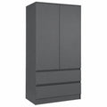 Armoire, avec rangement, avec tiroirs, 180 x 90 x 50 cm, coloris anthracite, pour la chambre