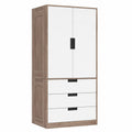 Armoire, avec tiroirs, avec portes, coloris blanc et marron, 80 x 50 x 180 cm, pour la chambre
