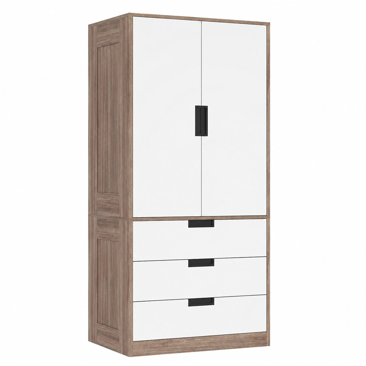 Armoire, avec tiroirs, avec portes, coloris blanc et marron, 80 x 50 x 180 cm, pour la chambre