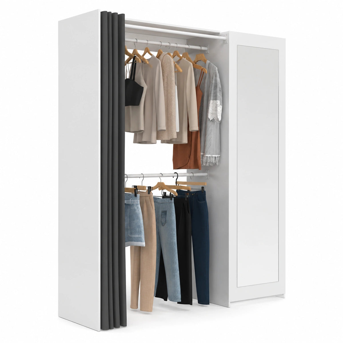 Armoire, extensible, avec étagères, coloris blanc et gris, 170 x 50 x 180 cm, pour la chambre