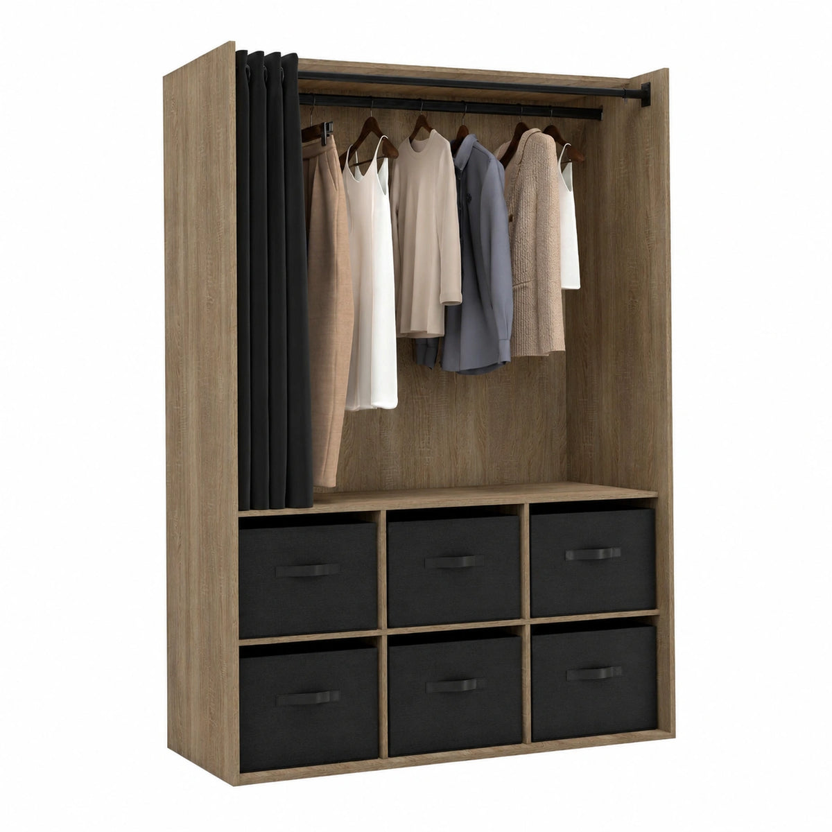 Armoire, avec rangement, 104 x 50 x 172 cm, coloris noir, pour la chambre