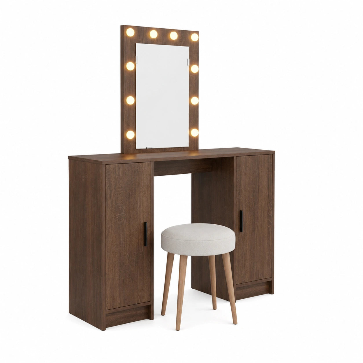 Armoire, avec rangement, avec éclairage LED, avec prise intégrée, 102 x 33 x 135 cm, coloris marron, pour la chambre