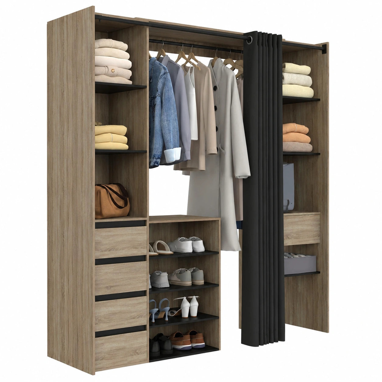 Armoire, extensible, avec tiroirs, avec étagères, coloris noir, pour la chambre