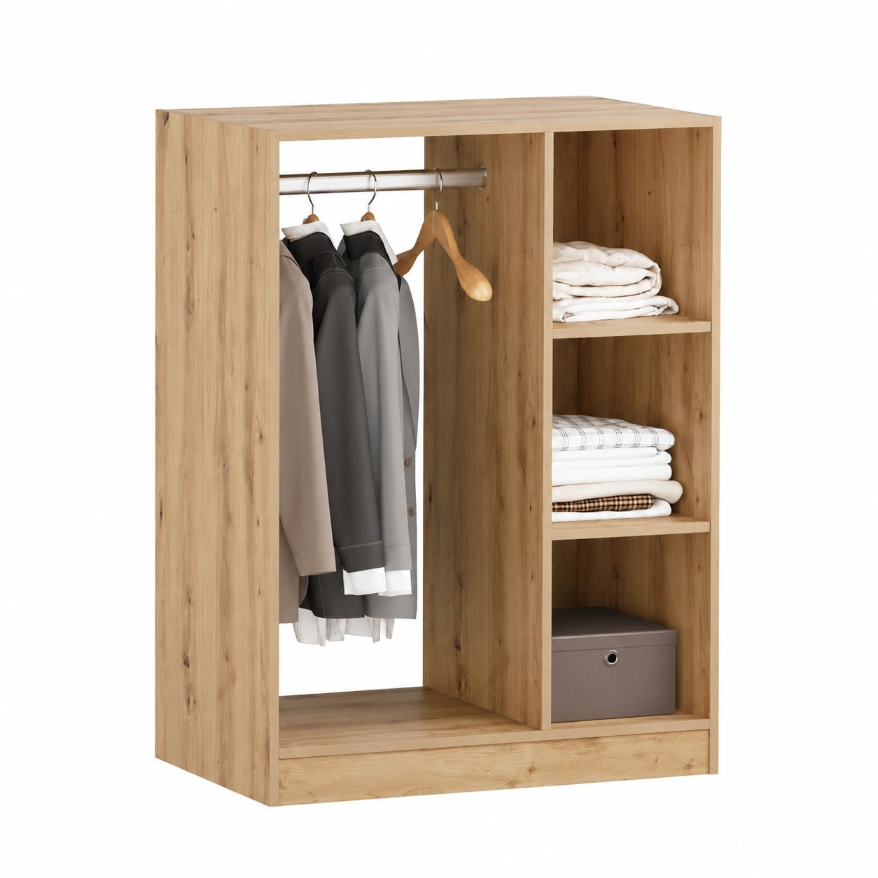 Armoire, avec rangement, avec étagères, en chêne et métal, 77 x 48 x 102 cm, pour la chambre