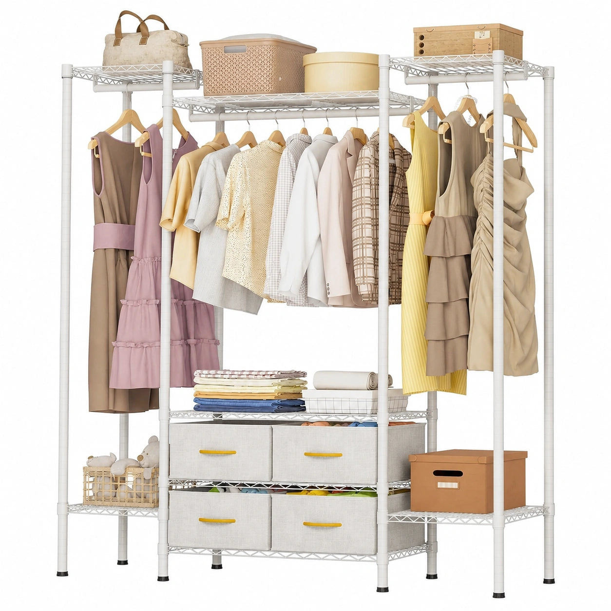 Armoire, réglable, avec tiroirs, avec étagères, en métal, coloris blanc, 154 x 40 x 180 cm, pour la chambre