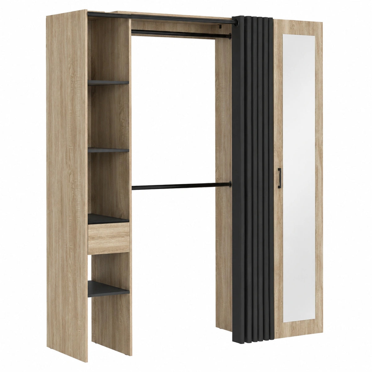 Armoire, extensible, avec étagères, 170 x 50 x 180 cm, coloris noir, pour la chambre